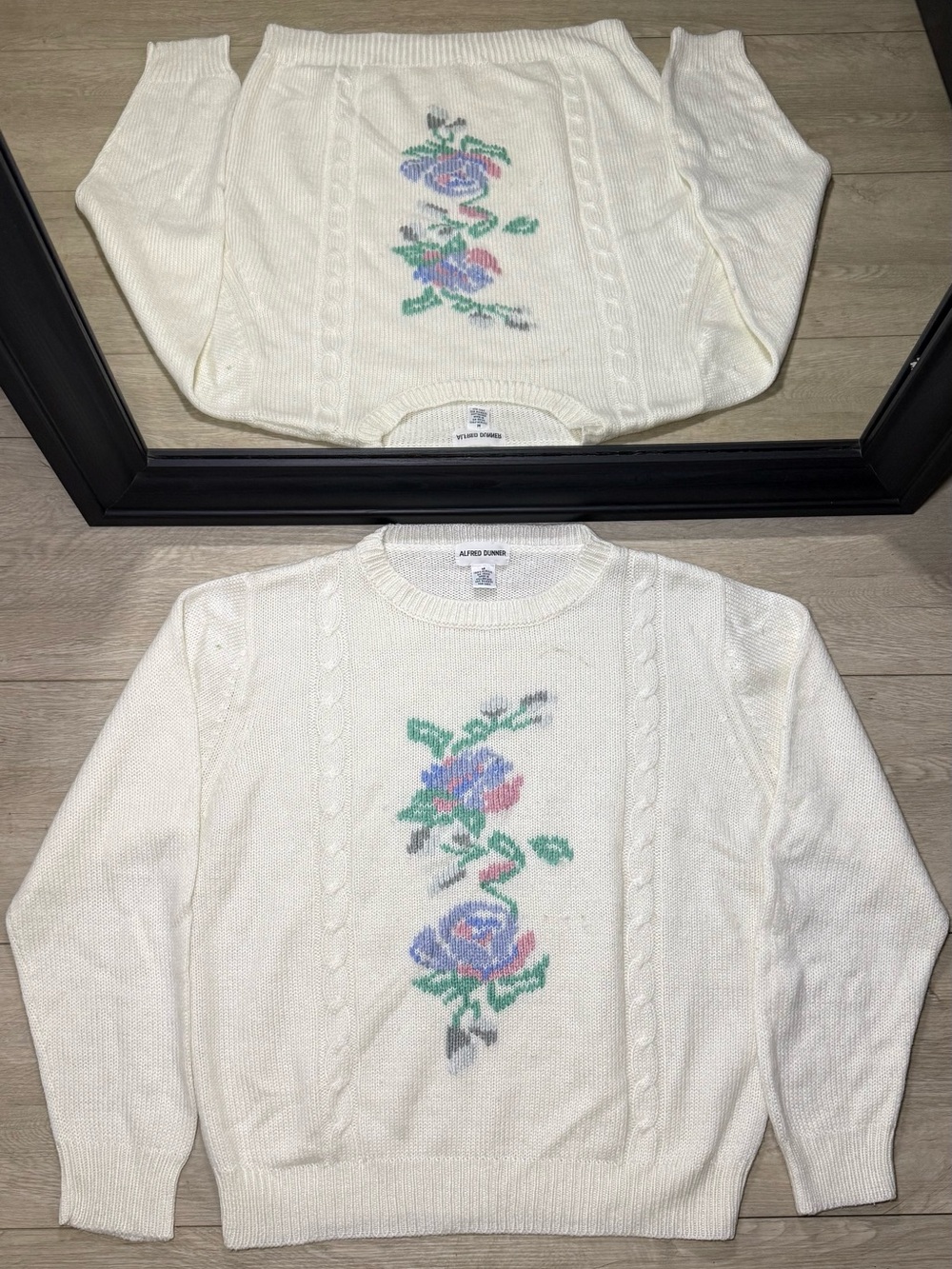 Vintage 1990s Alfred Dunner White Floral Cardigan Sweater